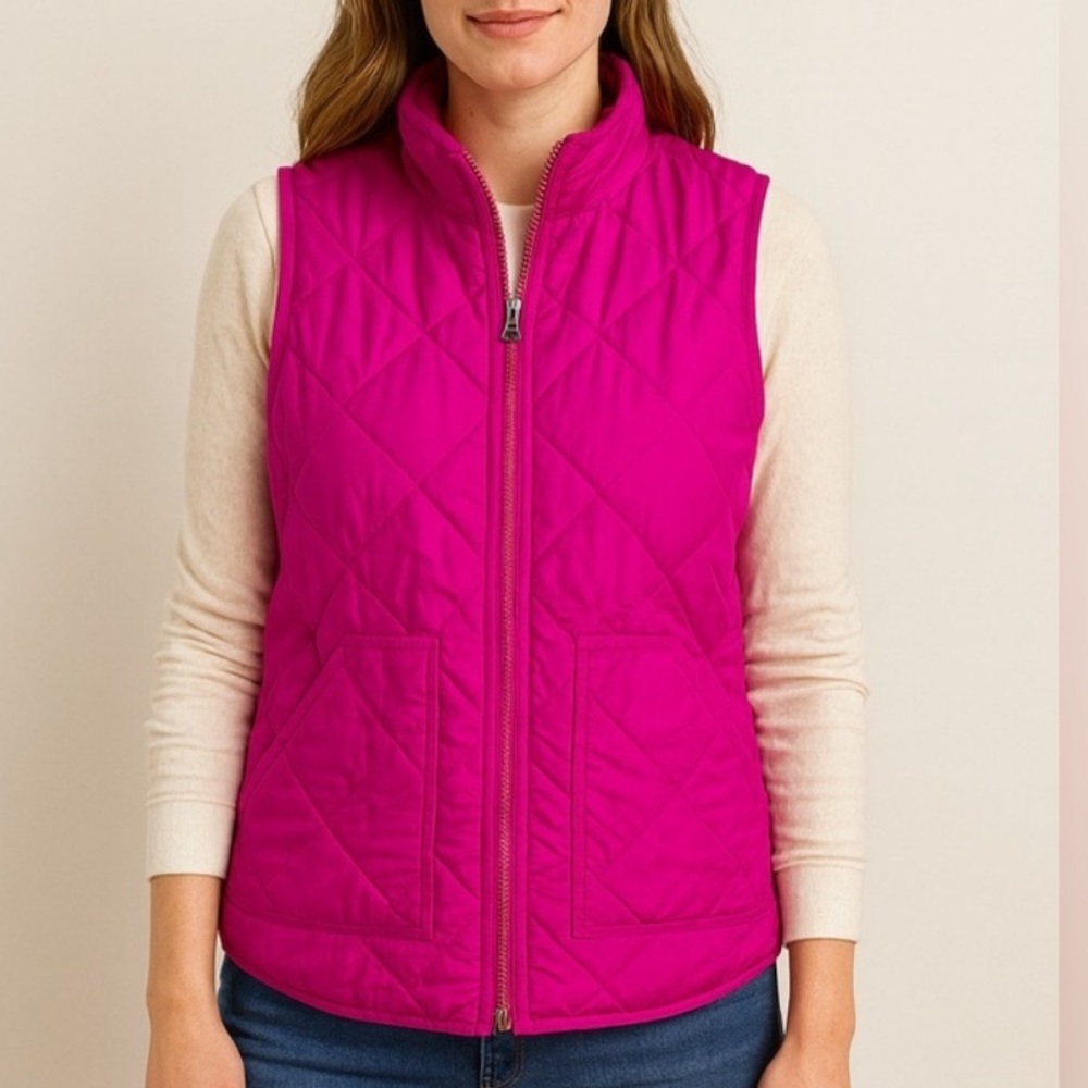 J.Crew Quilted Puffer Vest Pink Womens Small ZipUp Sleeveless Jacket Lightweight